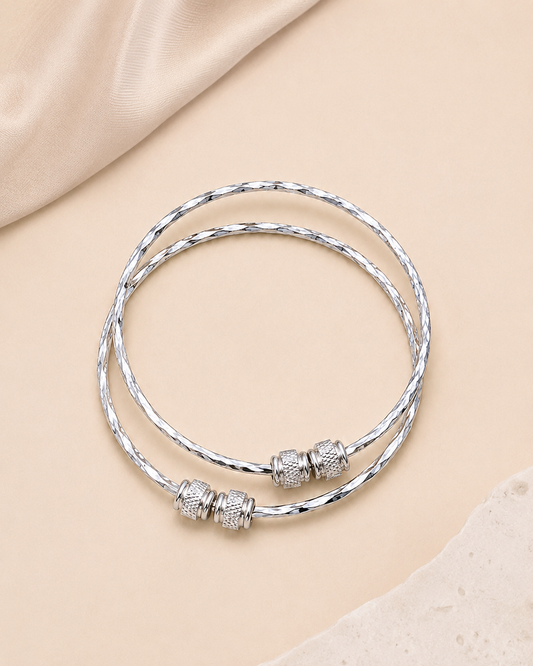 Silver Plated Bracelet Set For Women (2 Pcs)