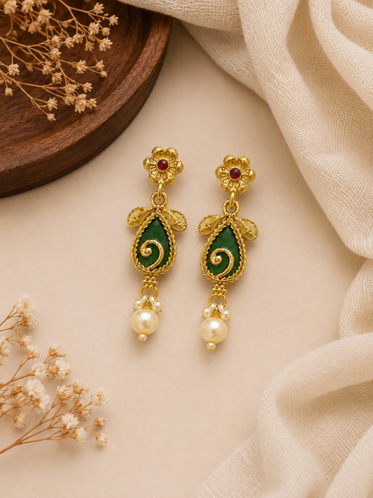Annapurna Green Ruby Heritage Long Mala Set 18K Gold Plated