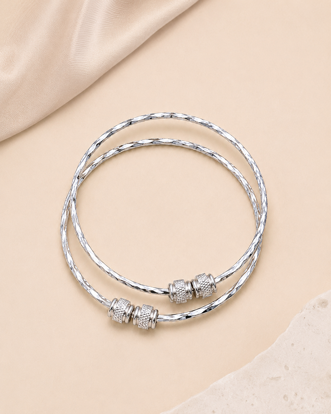 Silver Plated Bracelet Set For Women (2 Pcs)