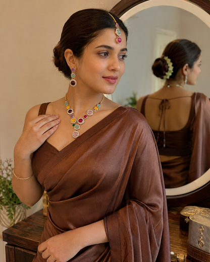 Zehra Multicolour Gemstone Necklace & Maang Tikka Jewellery Set