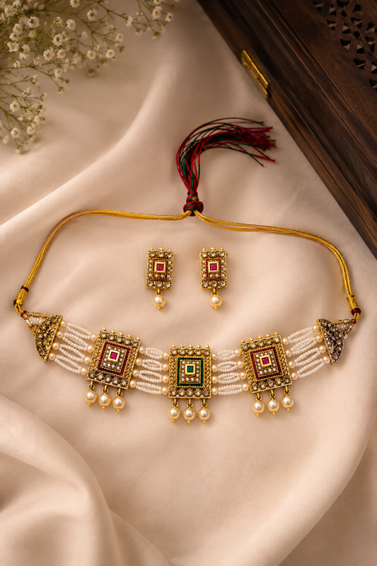 Noor Pearl Choker Necklace & Earring Set