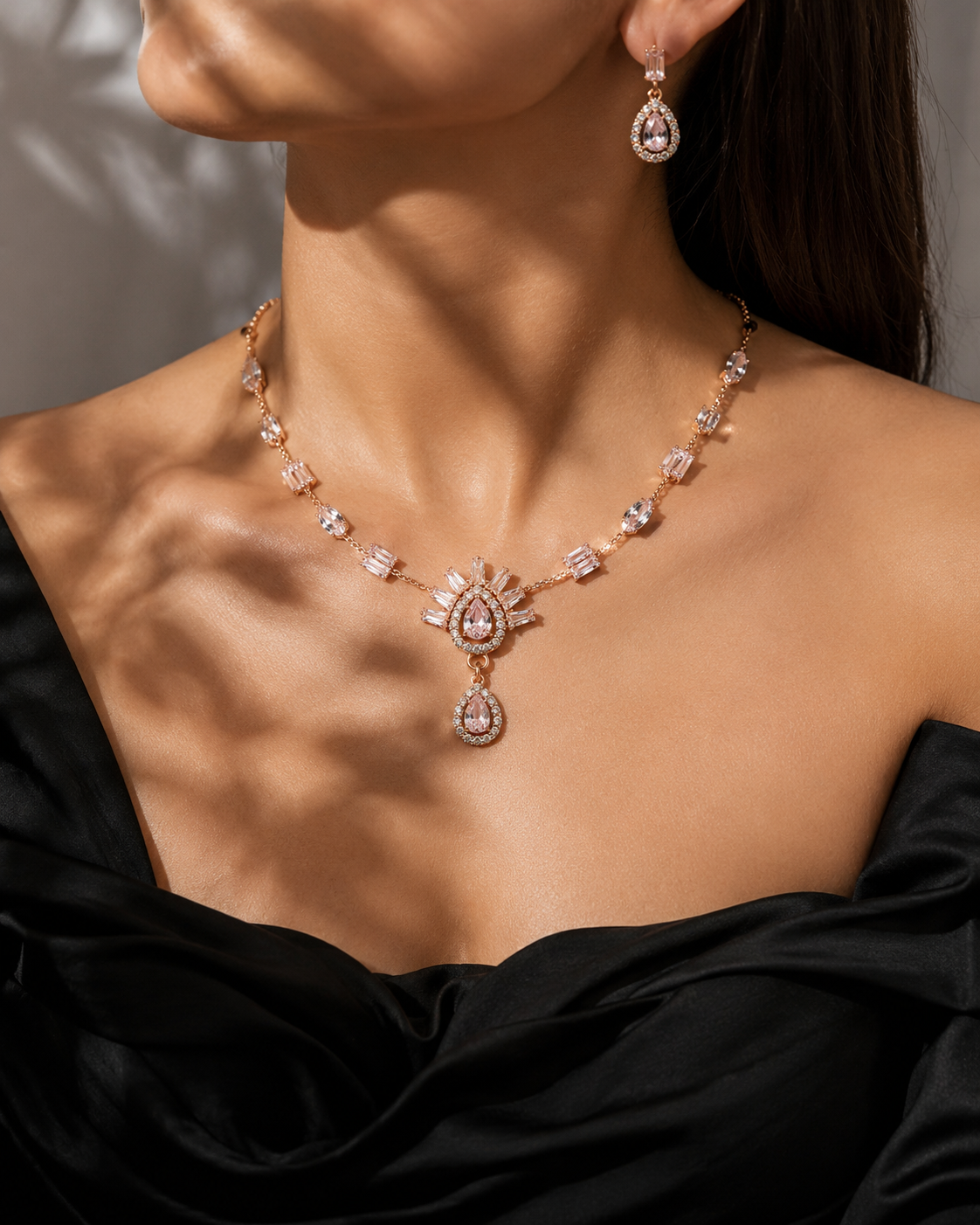 Elina Rose Gold Plated Necklace & Earring Set
