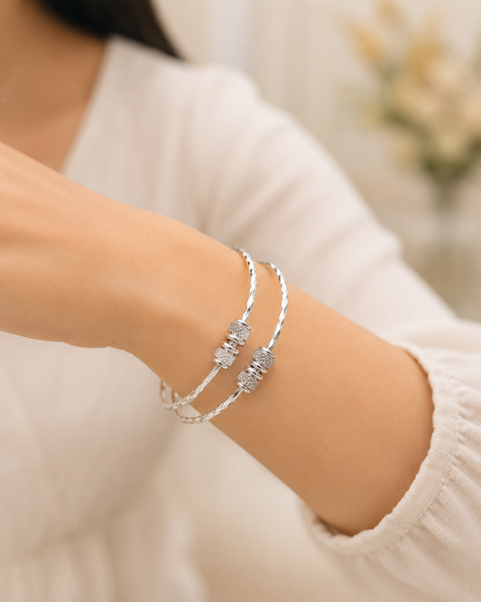 Silver Plated Bracelet Set For Women (2 Pcs)