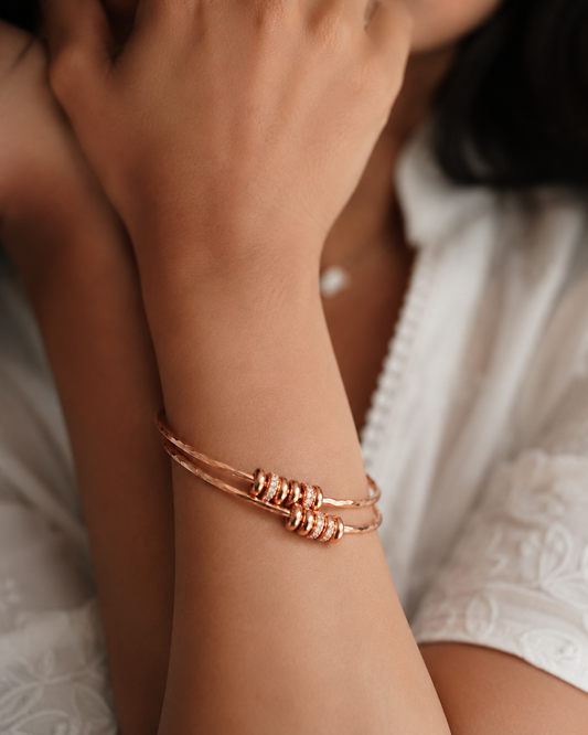 Rose Gold Plated Bracelet Set For Women (2 Pcs)