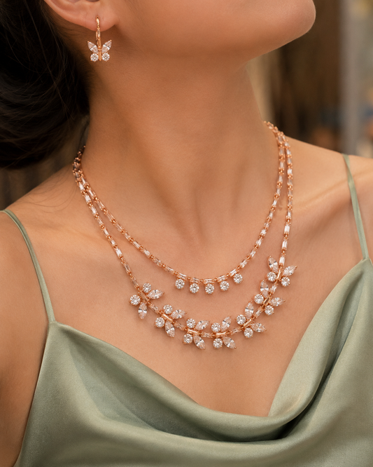 Rosé Aura Rose Gold Plated Necklace & Earring Set
