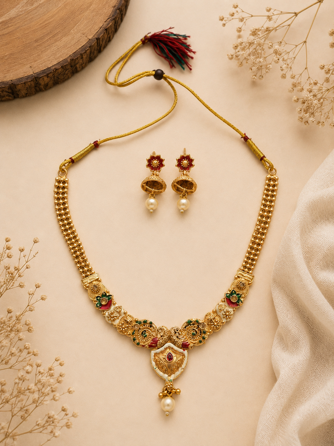 Aarohi Temple Necklace Set – 18K Gold Plated