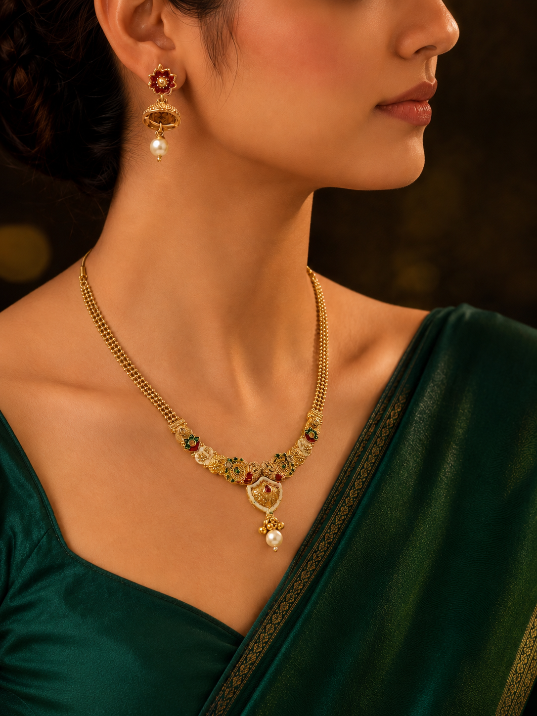Aarohi Temple Necklace Set – 18K Gold Plated