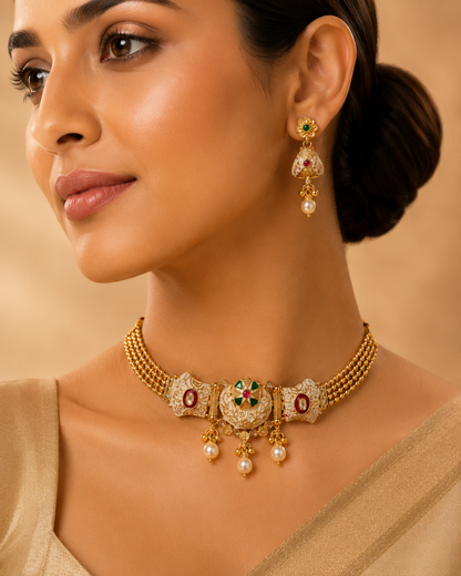 Kamakshi Heritage Choker Set  18K Gold Plated