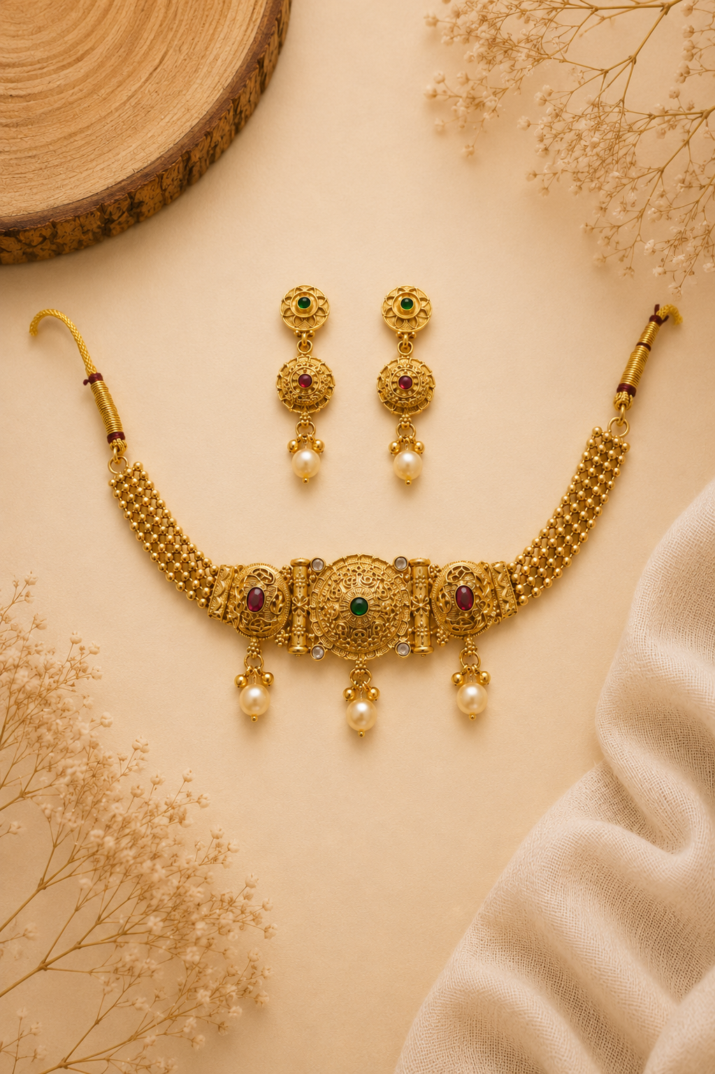 Rajkumari Kundan Choker Set  18K Gold Plated