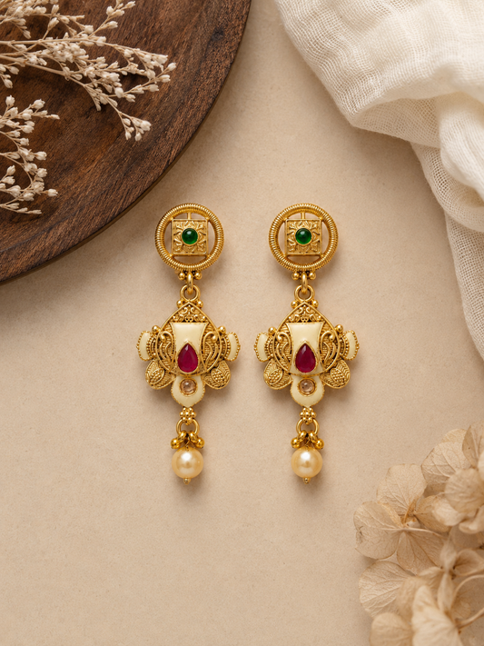 Rajwada Suvarna Long Mala Set  18K Gold Plated