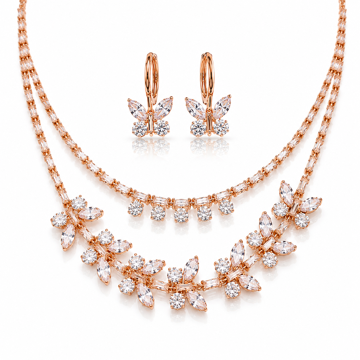 Rosé Aura Rose Gold Plated Necklace & Earring Set