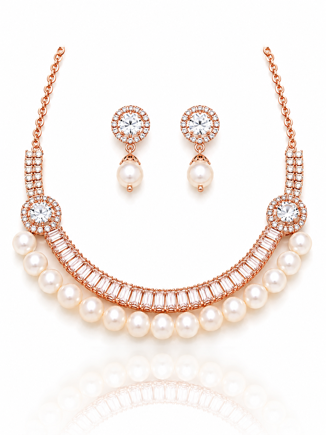 Meher Rose Gold Platted Pearl Necklace & Earring Set