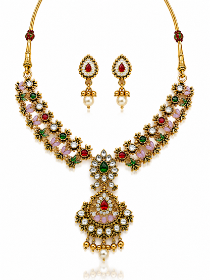 Devika Temple Grace  18K Gold Plated Heritage Necklace Set