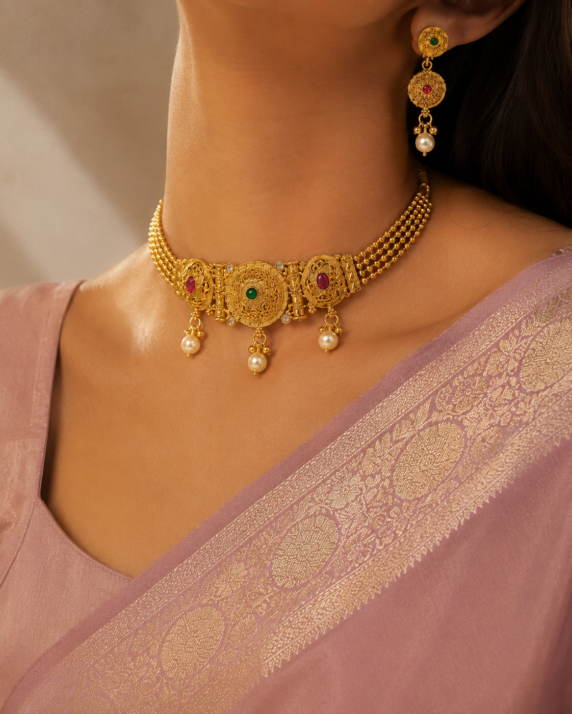 Rajkumari Kundan Choker Set  18K Gold Plated