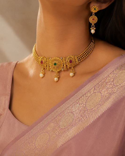 Rajkumari Kundan Choker Set  18K Gold Plated