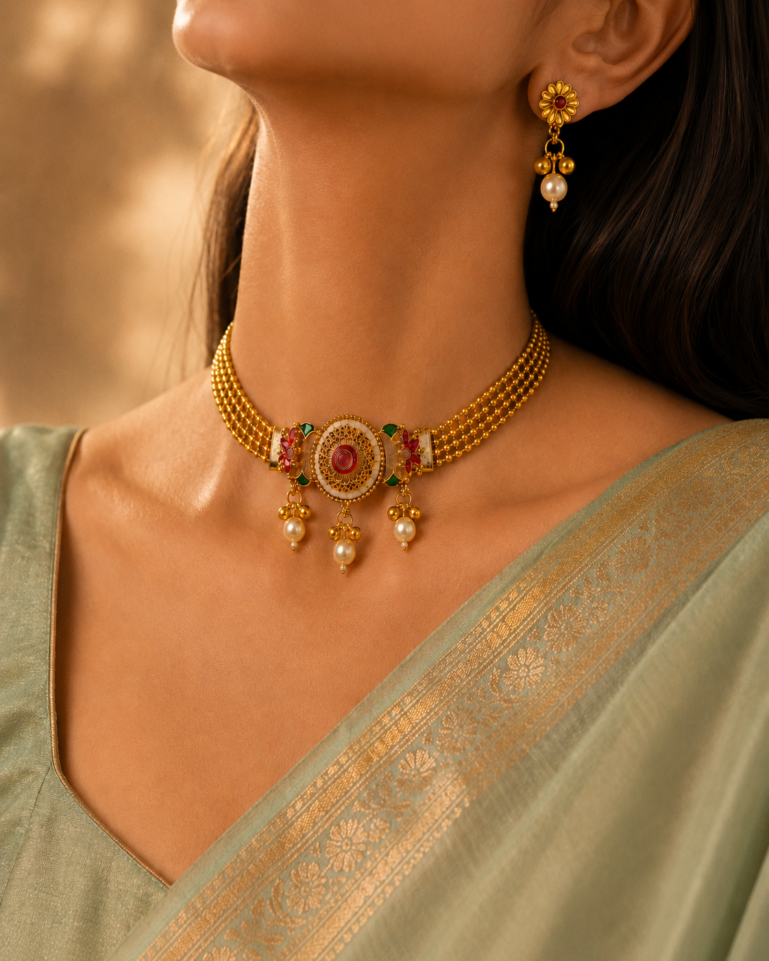 Swarna Padma Choker Set  18K Gold Plated