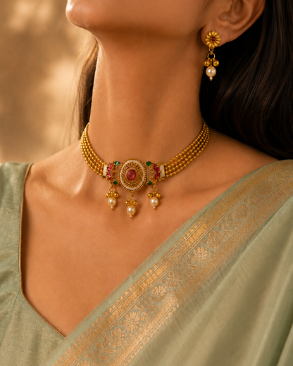 Swarna Padma Choker Set  18K Gold Plated