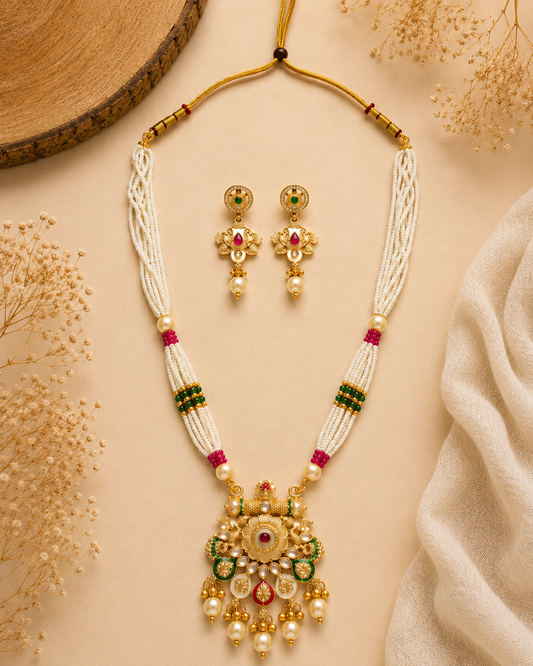 Rajwada Suvarna Long Mala Set  18K Gold Plated