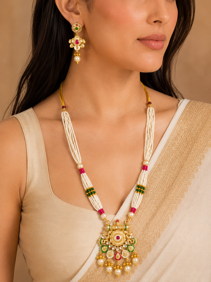 Rajwada Suvarna Long Mala Set  18K Gold Plated