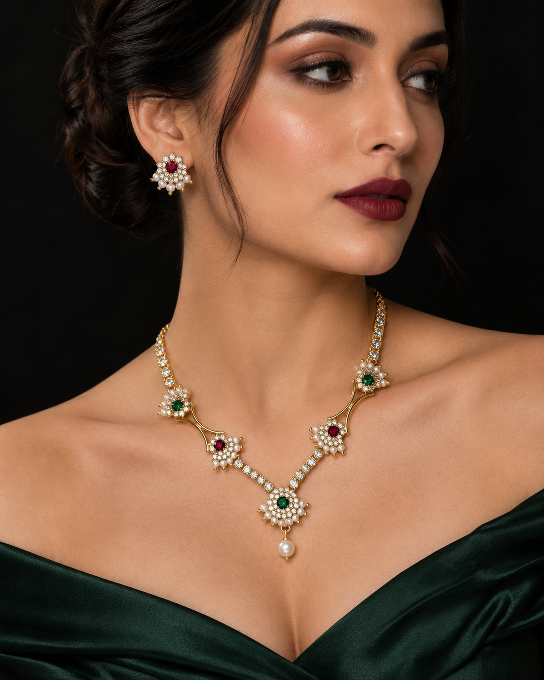 Kiara Gold-Plated Multicolour Diamond Necklace Set
