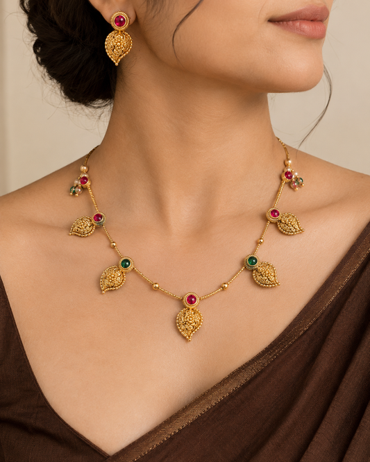 Samaira 18K Gold-Plated Necklace Set with Matching Earrings for Women | Kosubh