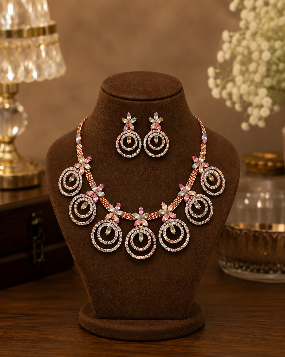 Blush Grace Rose Gold Plated Necklace & Earring Set