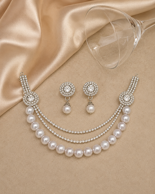 Noor Silver Plated Pearl Necklace & Earring Set