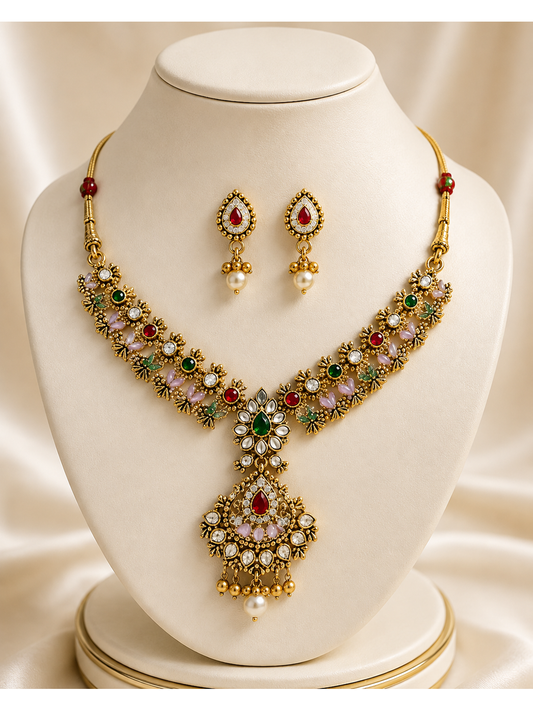 Devika Temple Grace  18K Gold Plated Heritage Necklace Set