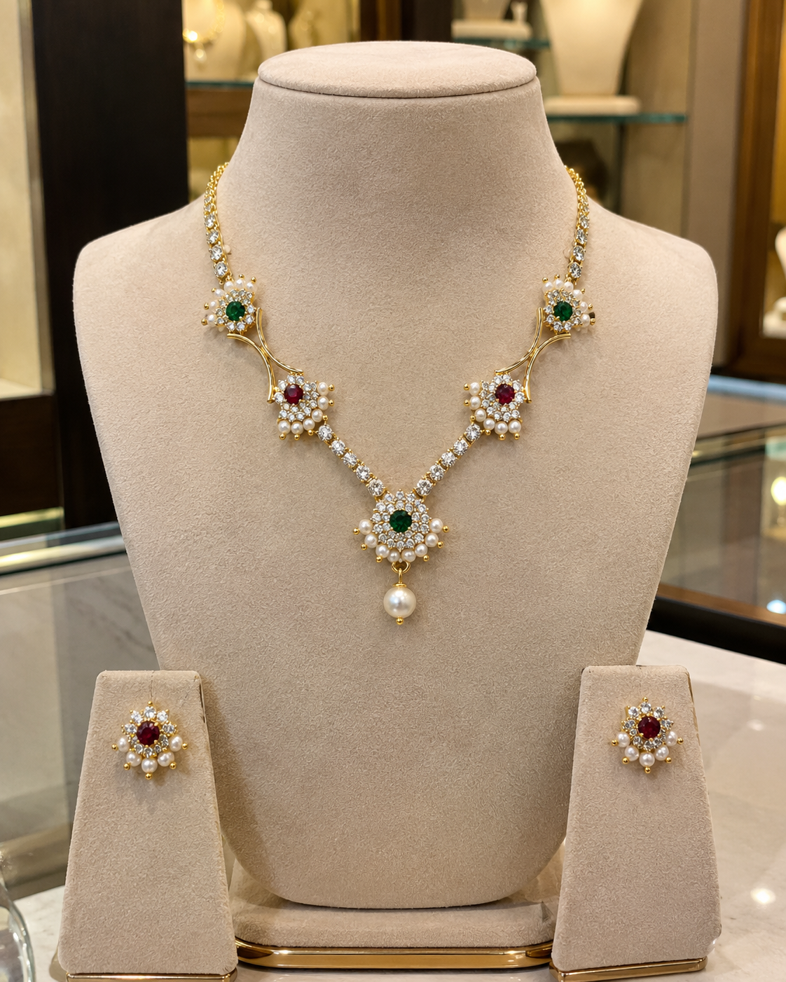 Kiara Gold-Plated Multicolour Diamond Necklace Set