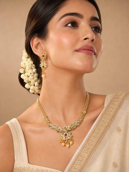 Saanvi 18K Gold Platted Minimal Temple Necklace Set